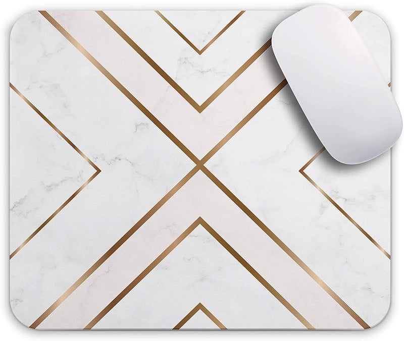 Oriday Gaming Mouse Pad Custom, Modern Gold Cross Line Design for Women Non-Slip Rubber Thick Mouse Pad for Computers Laptop (Chic White) - Image 1